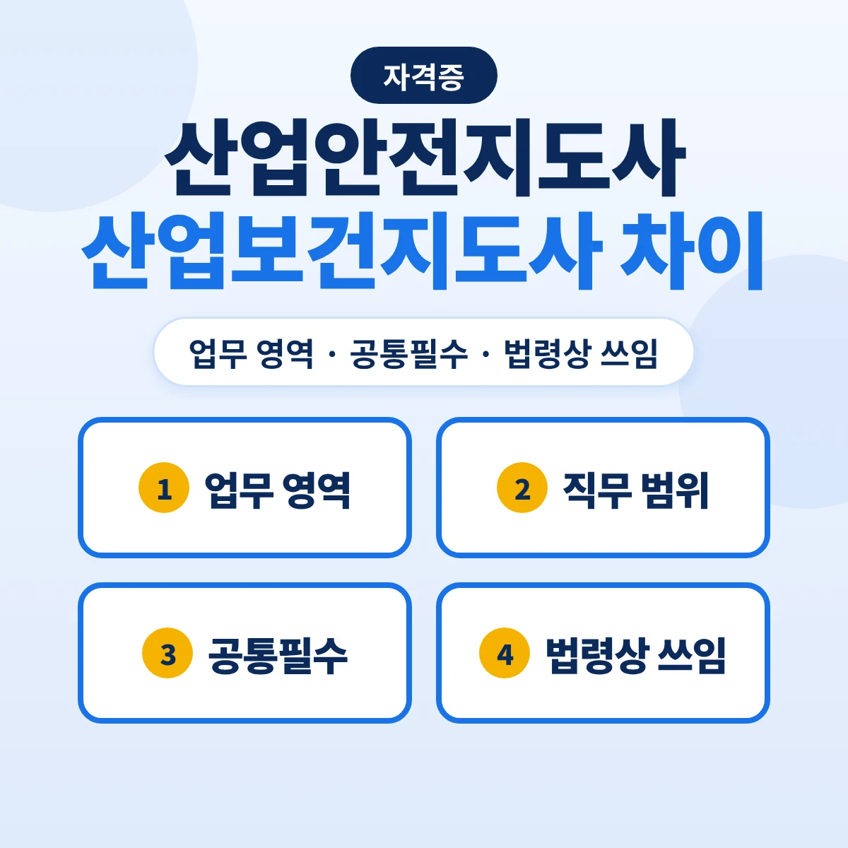 산업안전지도사 산업보건지도사 차이: 업무 영역·직무 범위·공통필수 차이·법령상 쓰임 비교