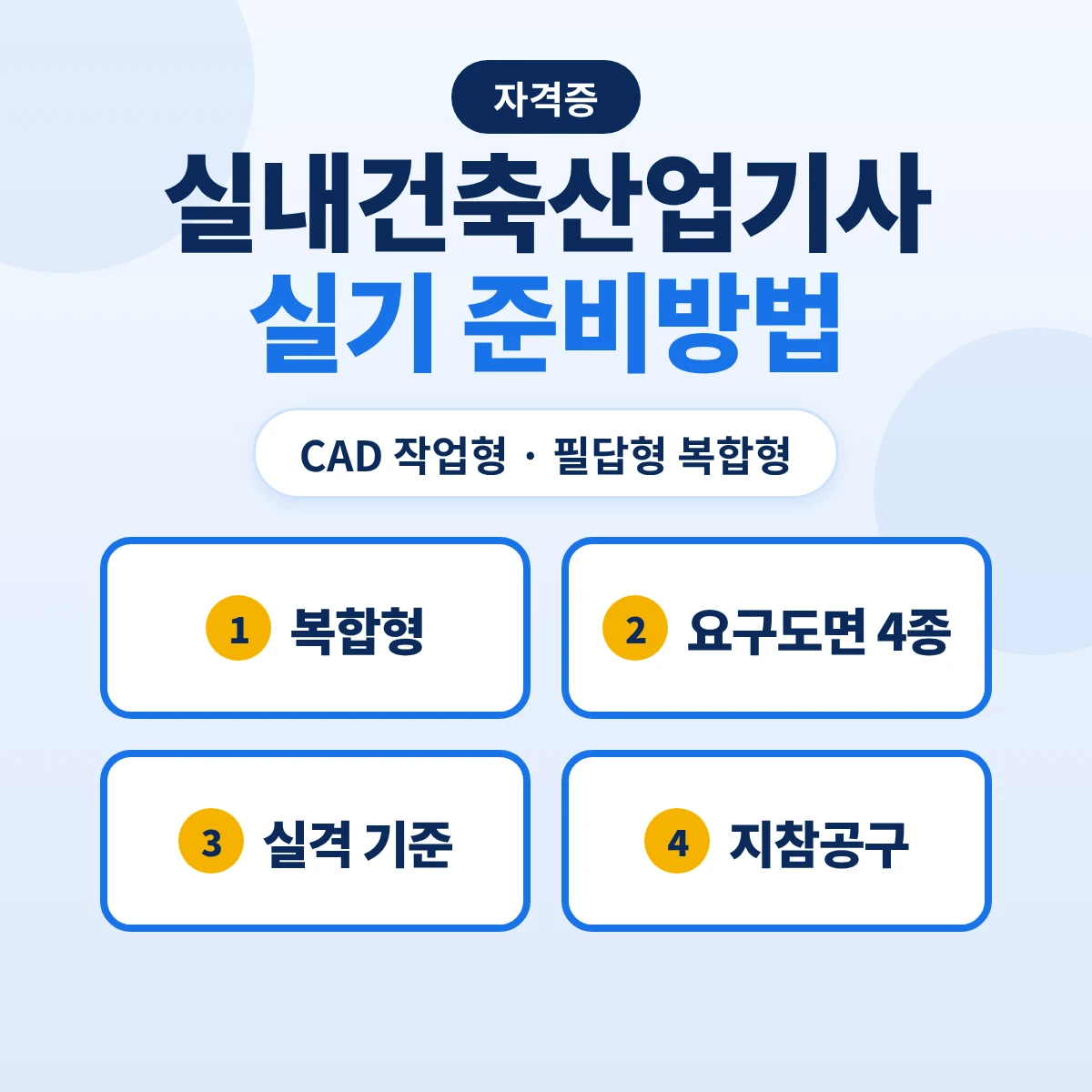 실내건축산업기사 실기 준비방법: CAD 작업형·필답형 구성·요구도면 4종과 출제기준 9개 주요항목