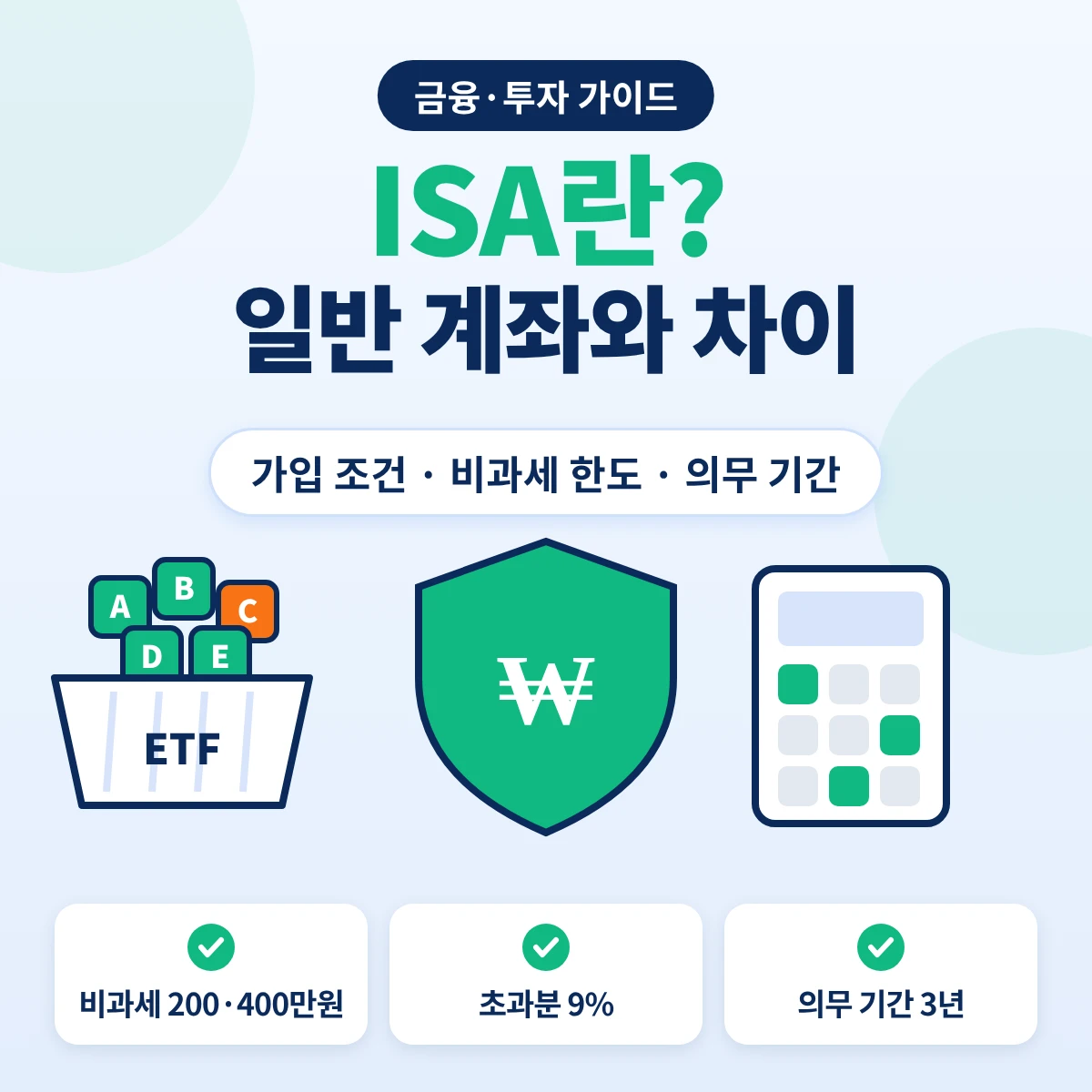 ISA 개인종합자산관리계좌 비과세 한도 200만원 400만원과 의무 기간 3년 요약