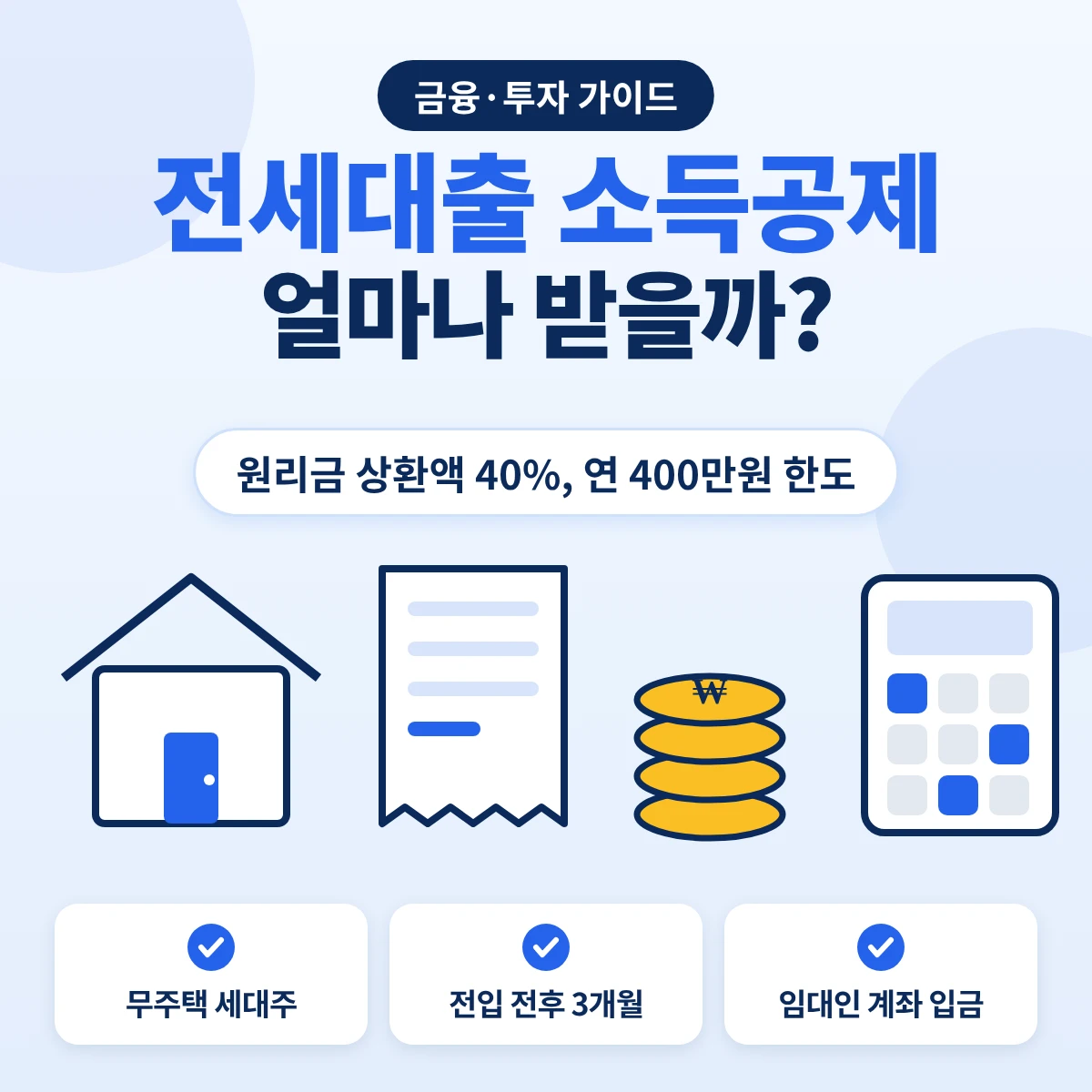 전세대출 원리금 상환액 소득공제 40% 연 400만원 한도 안내