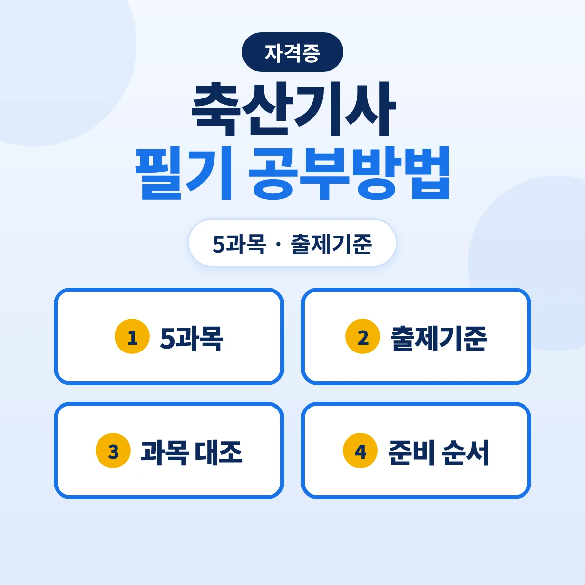 축산기사 필기 공부방법: 5과목 출제기준 89개 세부항목·2027·2028 과목 대조와 준비 순서