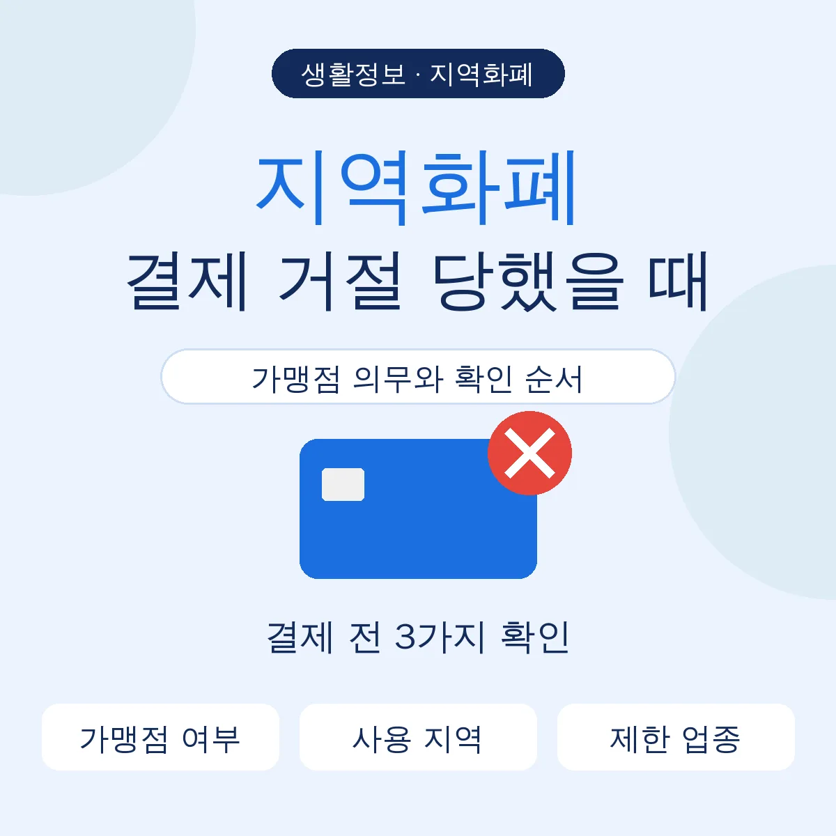 지역화폐 결제 거절 당했을 때 가맹점 여부와 사용 지역 확인 순서 안내 이미지