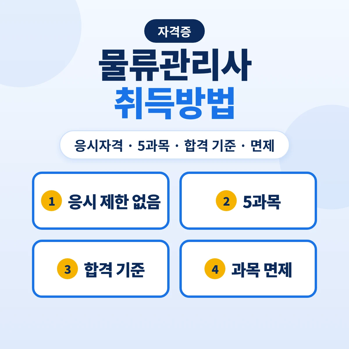 물류관리사 취득방법: 응시자격·시험 과목 5개·합격 기준·과목 면제