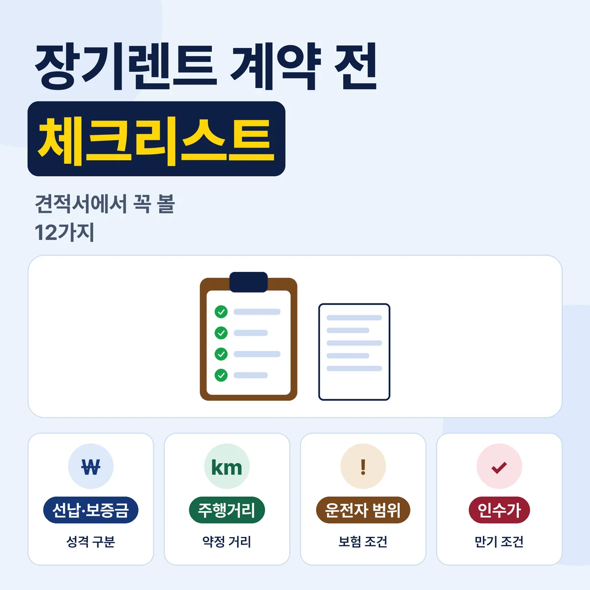 장기렌트 계약 전 견적서 선납금 보증금 주행거리 인수가 체크리스트