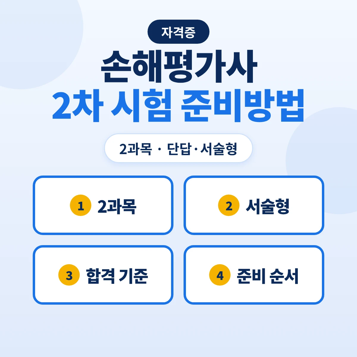 손해평가사 2차 시험 준비방법: 2과목 단답·서술형·합격 기준·답안 기준 이론서와 2028년 1차 개편 예정