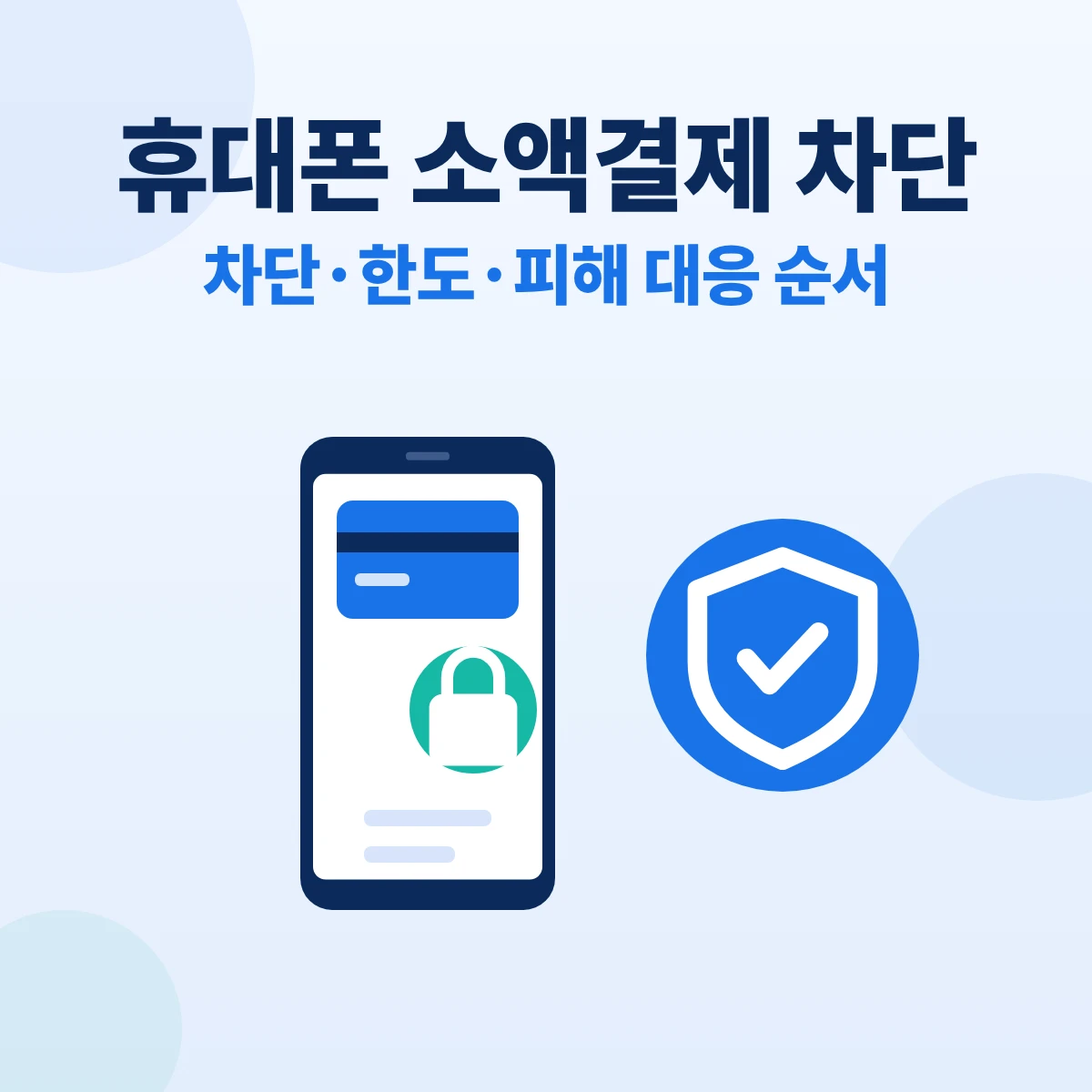 휴대폰 소액결제 차단 대표이미지. 휴대폰 결제 아이콘에 잠금 표시와 방패 아이콘