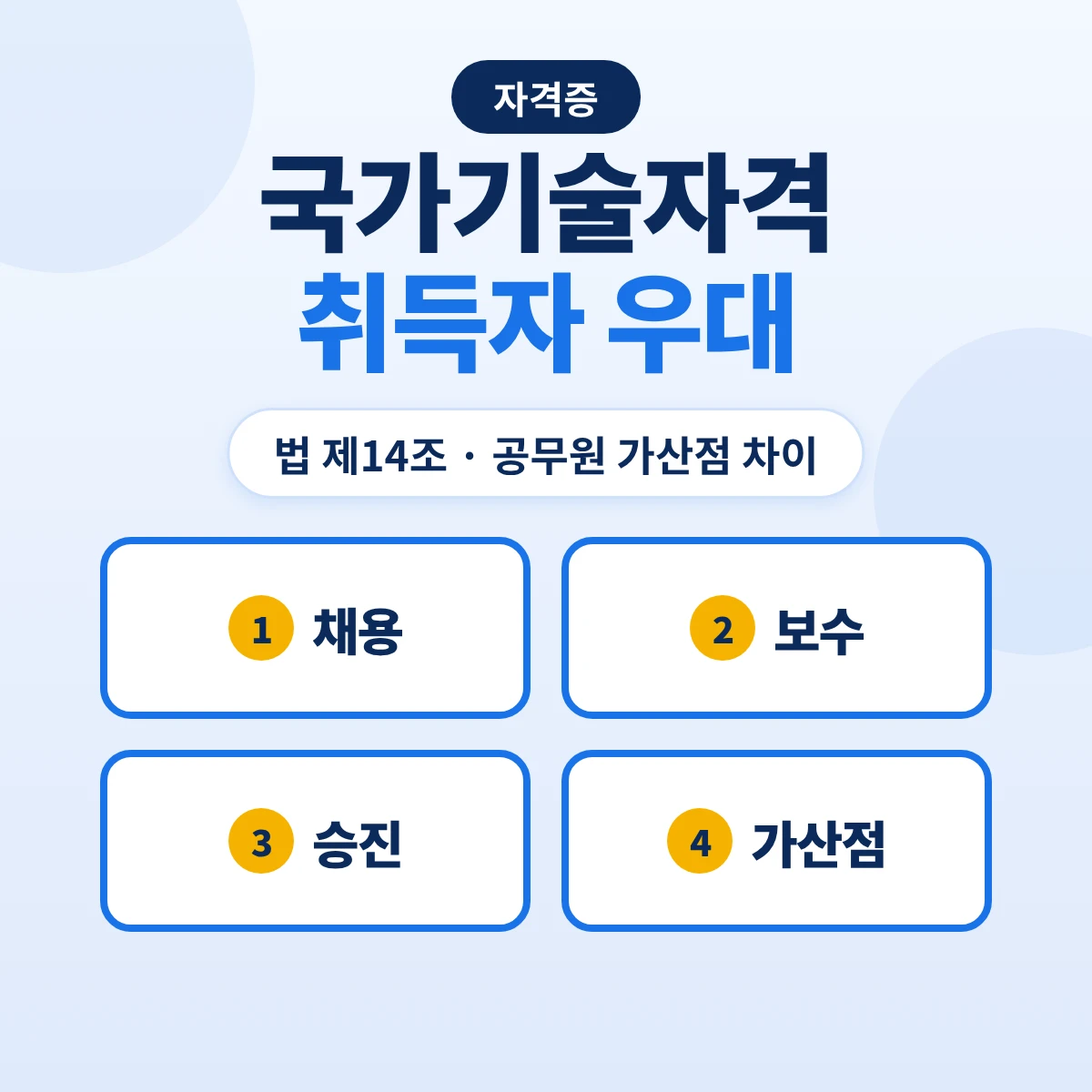 국가기술자격 취득자 우대: 국가기술자격법 제14조 채용·보수·승진 우대와 공무원 가산점 차이