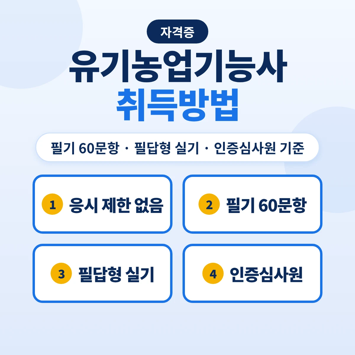 유기농업기능사 취득방법: 응시자격·필기 60문항·필답형 실기와 인증심사원 기준