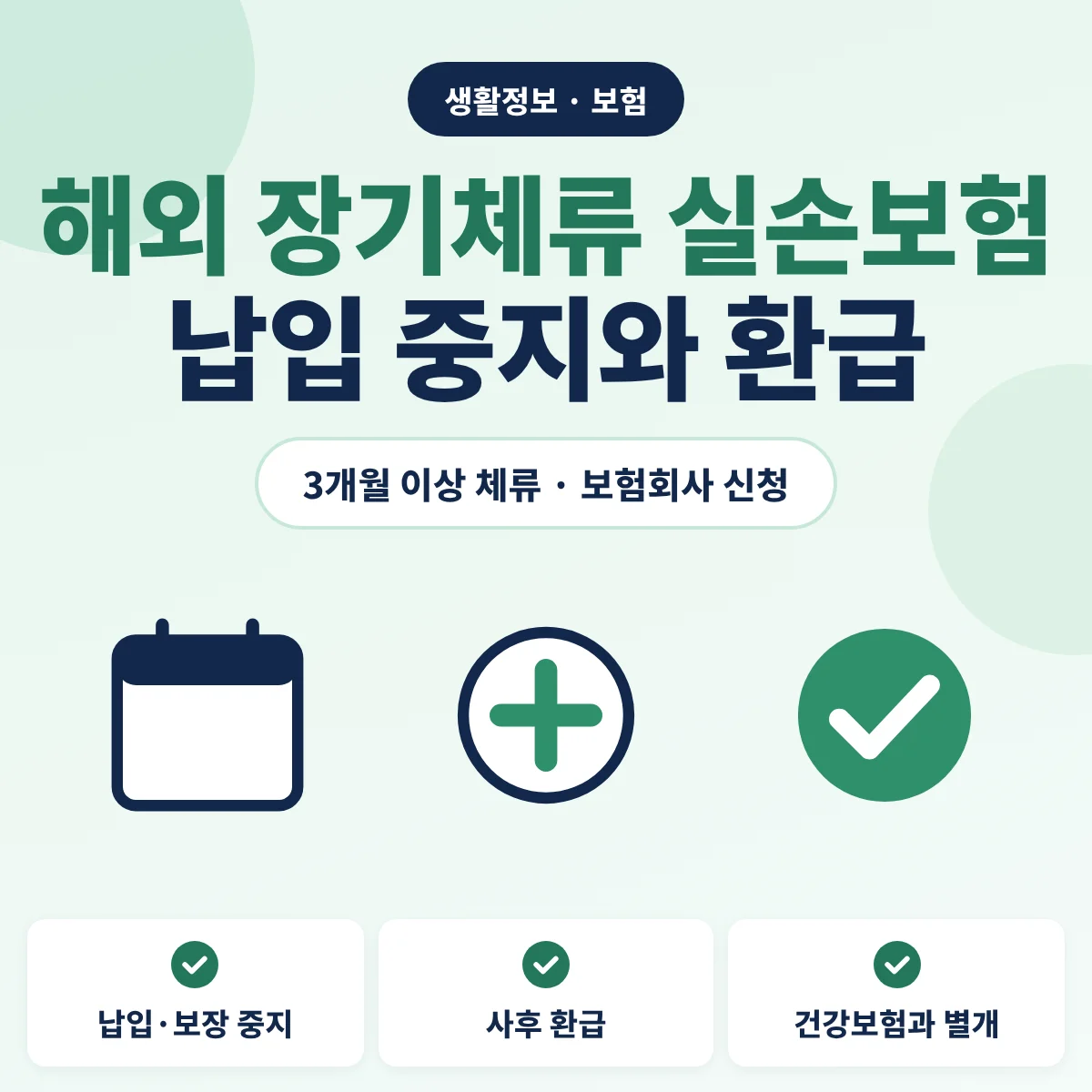 해외 장기체류 실손보험 납입 중지와 사후 환급 안내 이미지