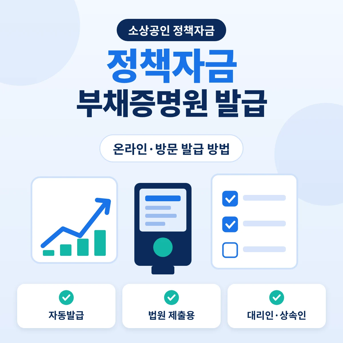 정책자금 부채증명원 온라인 발급과 방문 발급 서류를 정리한 소상공인 정책자금 안내 이미지