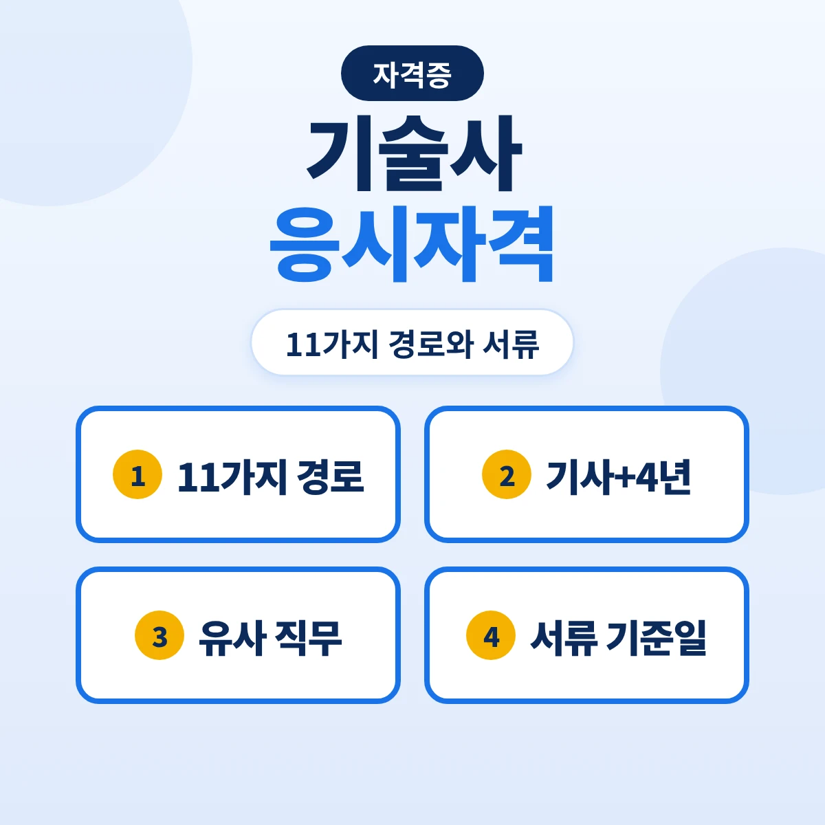 기술사 응시자격: 기사 후 실무 4년 등 11가지 경로·동일 및 유사 직무분야 범위·서류 심사 기준일