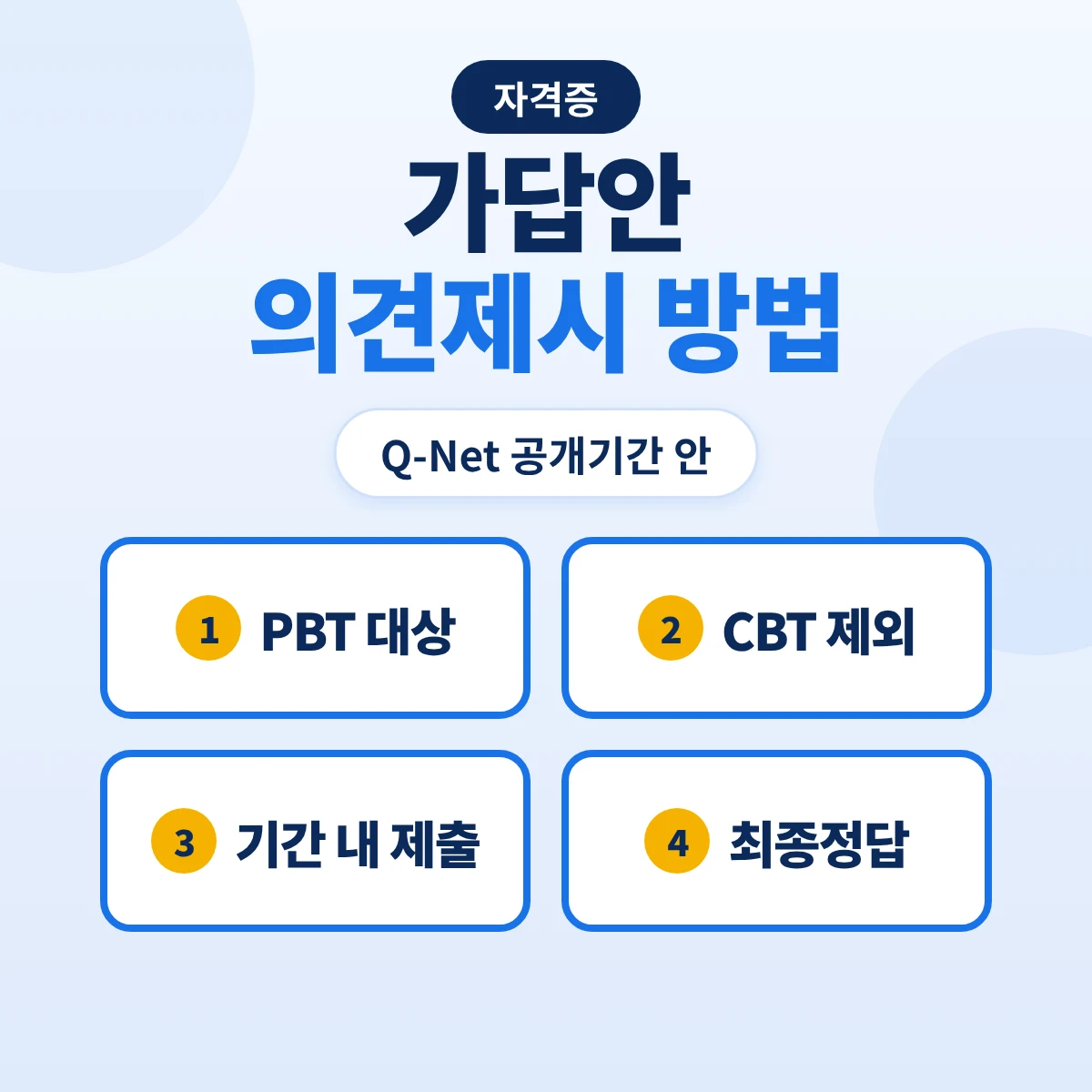 가답안 의견제시 방법: Q-Net 대상 시험·공개기간 안 제출·CBT 제외·최종정답 확인
