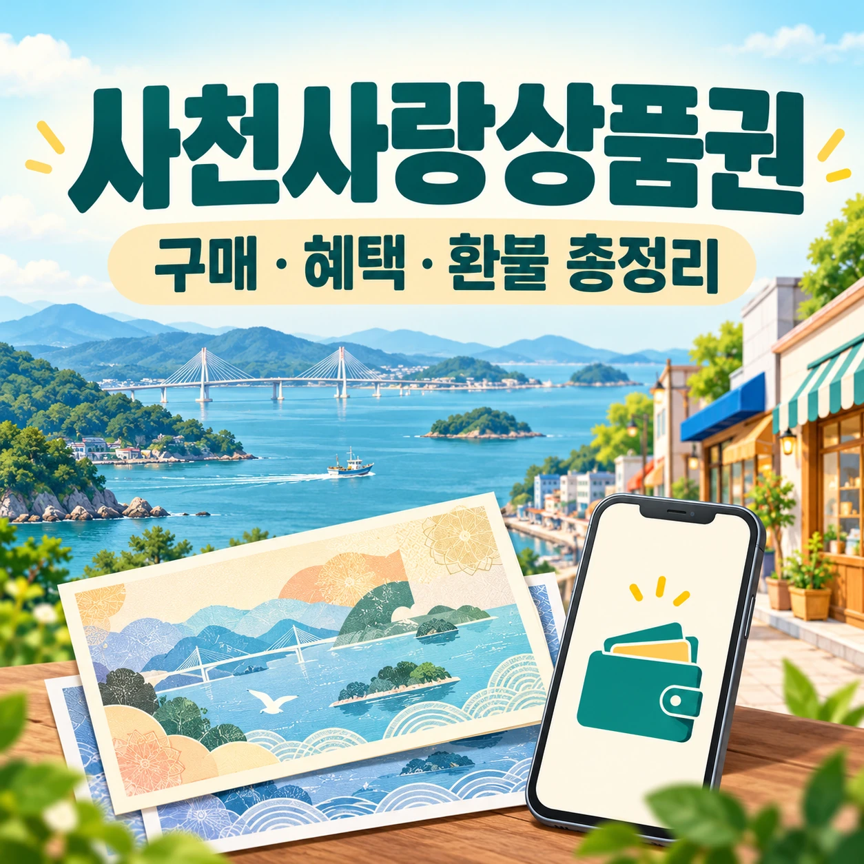 사천사랑상품권 구매·혜택·환불 안내 일러스트