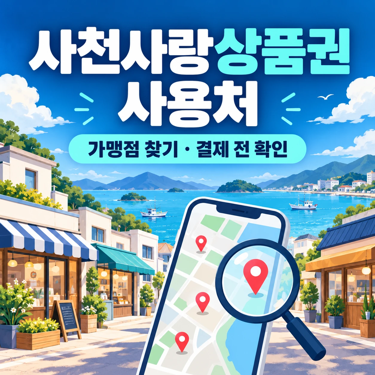사천사랑상품권 사용처 가맹점 조회 안내 일러스트