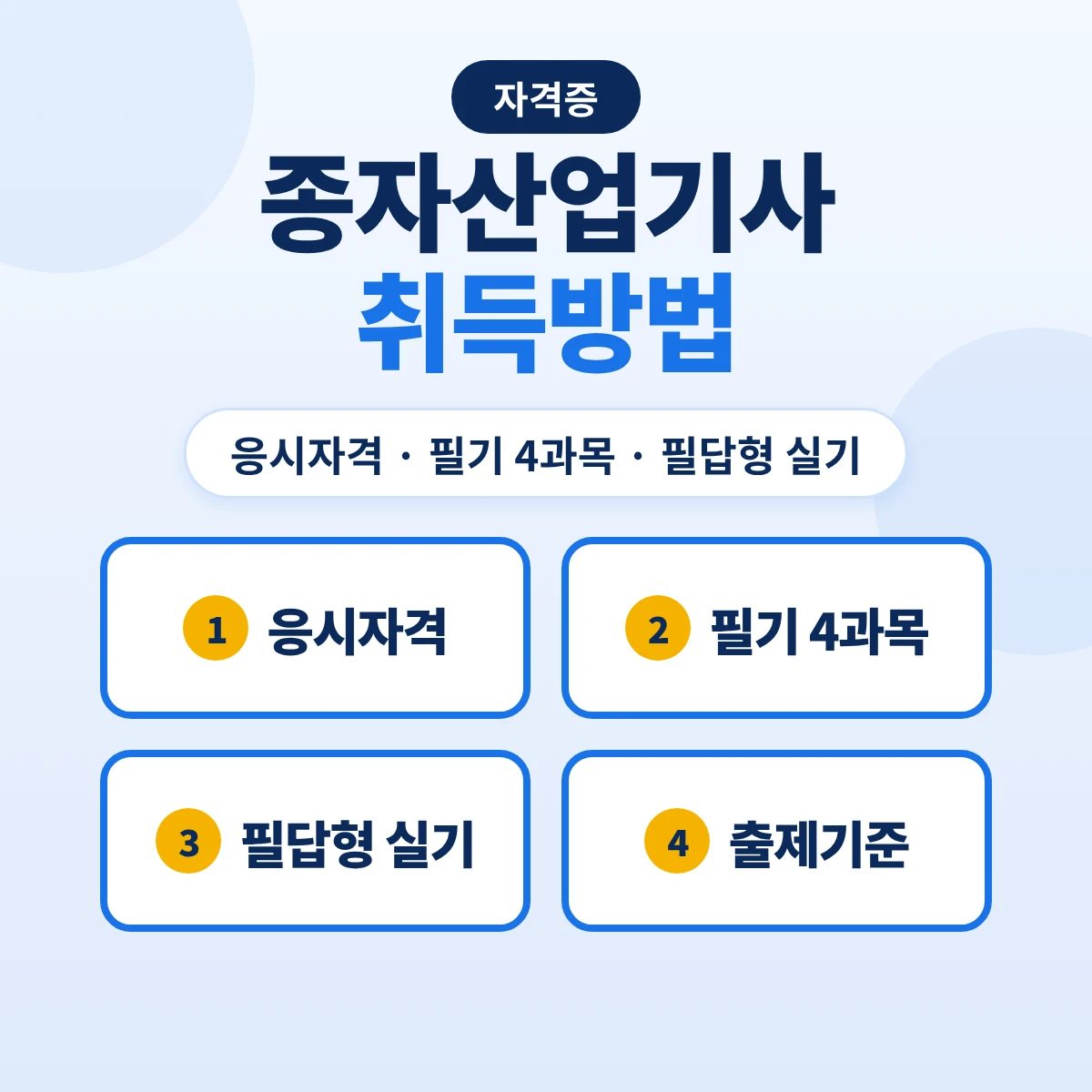종자산업기사 취득방법: 응시자격 8가지 경로·필기 4과목 12개 주요항목·필답형 실기 15개 주요항목