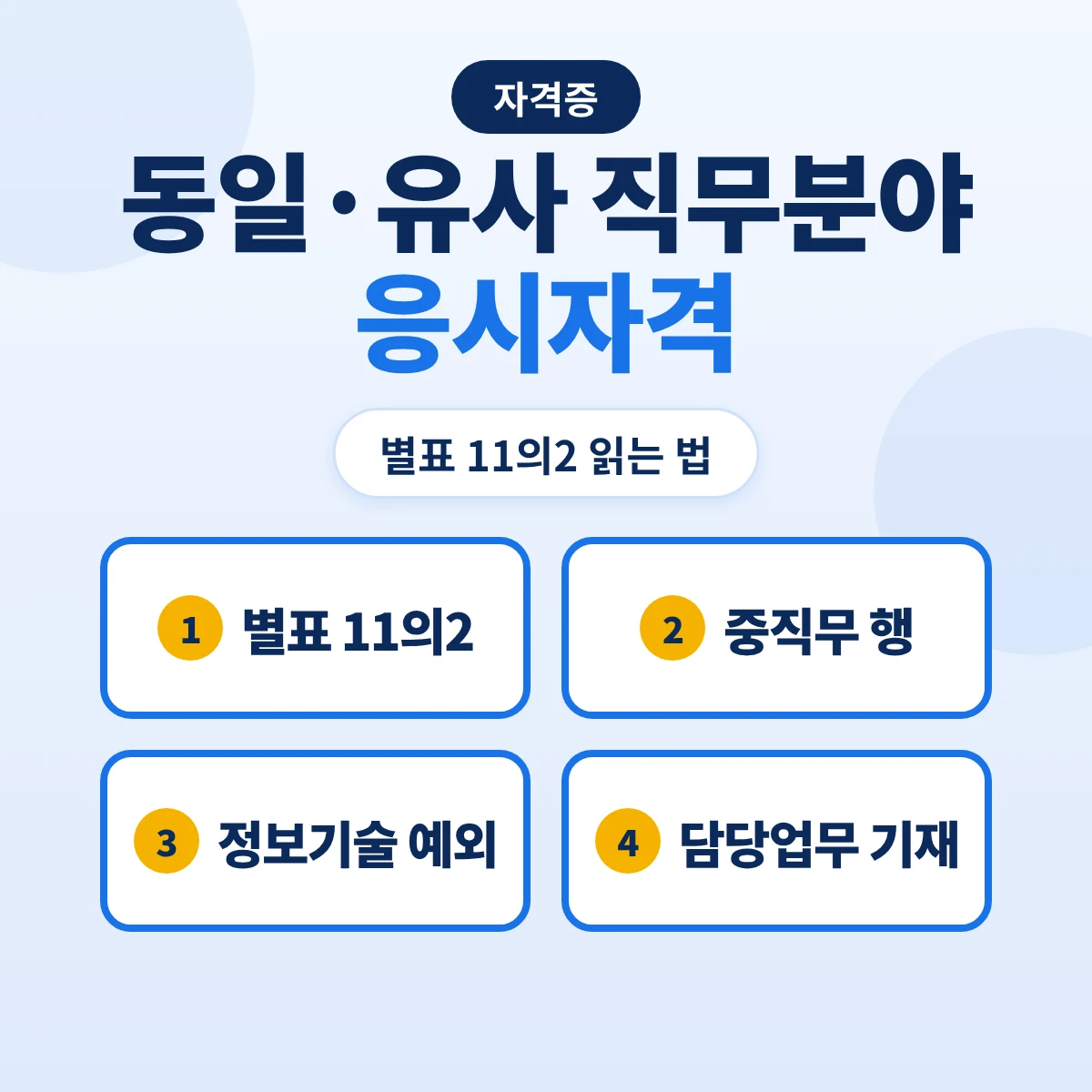동일 유사 직무분야 응시자격: 별표 11의2 읽는 법·중직무분야 행 찾기·정보기술 모든 직무분야·경력 서류 심사