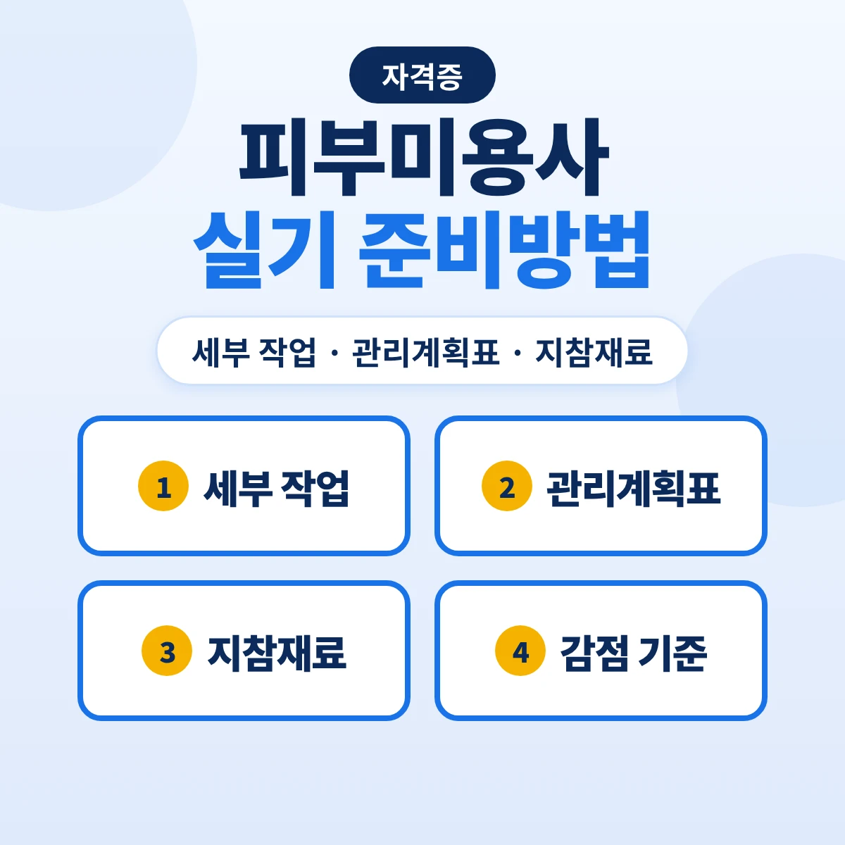 피부미용사 실기 준비방법: 미용사(피부) 세부 작업 시간·관리계획표·지참재료·감점 기준