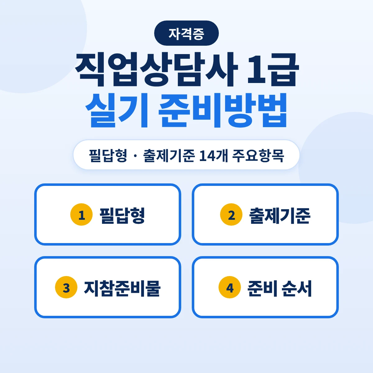 직업상담사 1급 실기 준비방법: 필답형 출제기준 14개 주요항목·지참준비물과 준비 순서