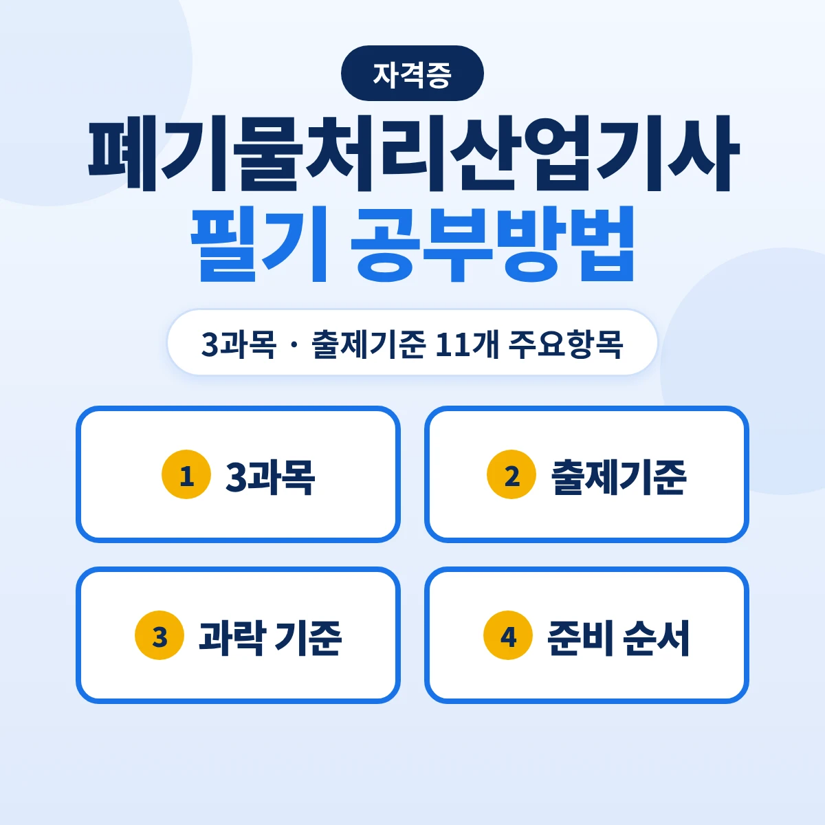 폐기물처리산업기사 필기 공부방법: 3과목 출제기준 11개 주요항목·과락 기준과 준비 순서