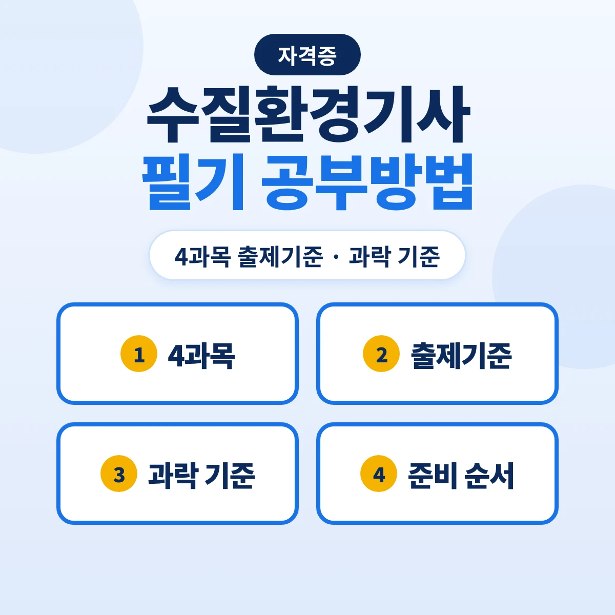 수질환경기사 필기 공부방법: 4과목 출제기준 20개 주요항목·과락 기준과 준비 순서