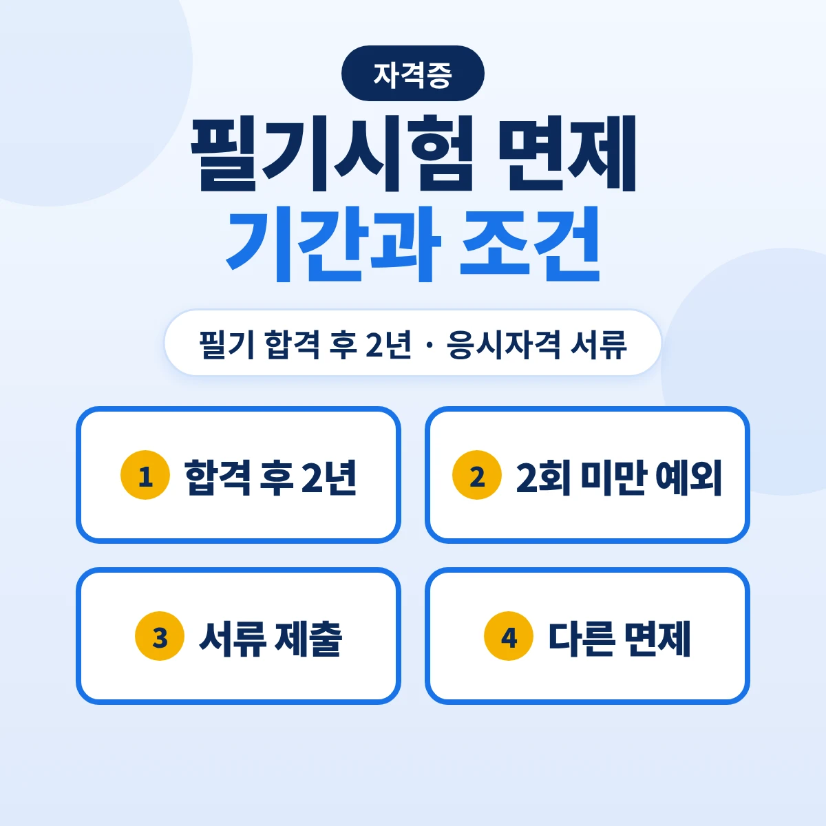 필기시험 면제 기간과 조건: 필기 합격 후 2년·2회 미만 예외·응시자격 서류