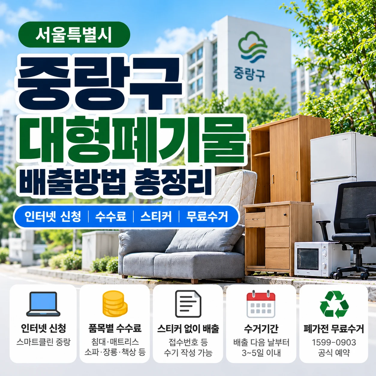 중랑구 대형폐기물 배출방법 인터넷 신청 품목별 수수료 수거기간 폐가전 무료수거 안내